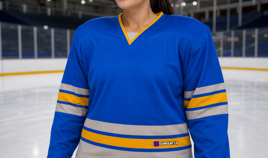 NHL Inspired Hockey Jersey: St. Louis Blues Winter Classic — custom hockey jersey worn on model — TeamGear Canada