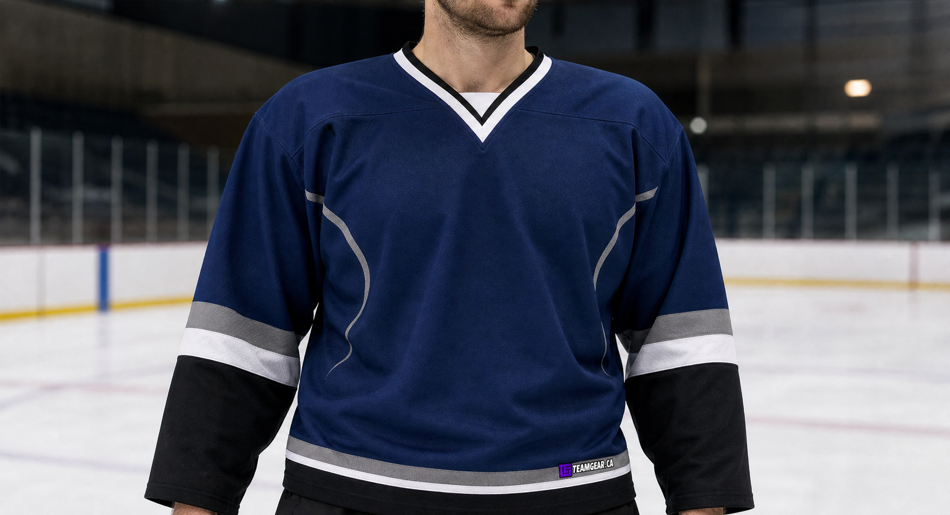 NHL Inspired Hockey Jersey: Tampa Bay Lightning Black — custom hockey jersey worn on model — TeamGear Canada