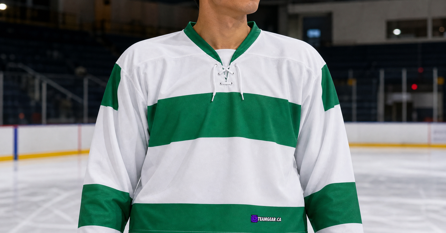 NHL Inspired Hockey Jersey: Toronto Maple Leafs St. Patricks Day — custom hockey jersey worn on model — TeamGear Canada