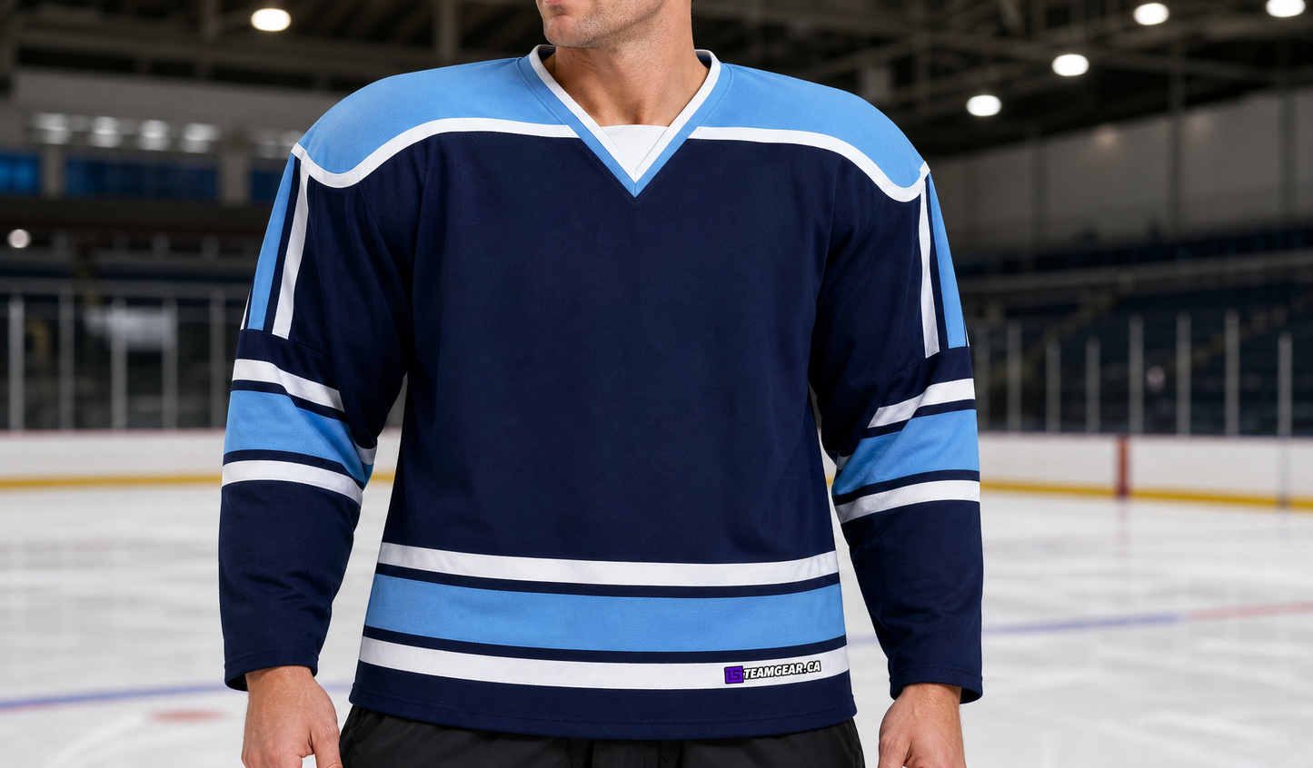 NHL Inspired Hockey Jersey: University of Maine Navy — custom hockey jersey worn on model — TeamGear Canada