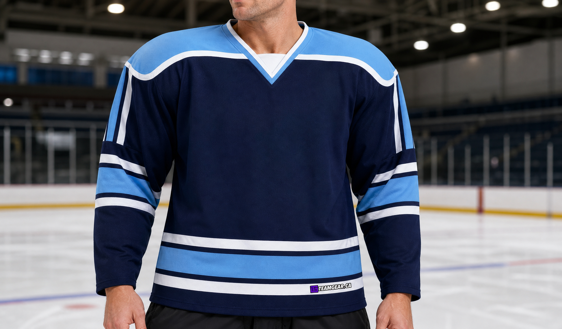 NHL Inspired Hockey Jersey: University of Maine Navy — custom hockey jersey worn on model — TeamGear Canada