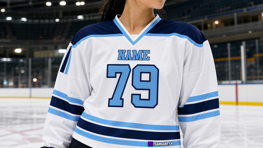 NHL Inspired Hockey Jersey: University of Maine White — custom hockey jersey worn on model — TeamGear Canada
