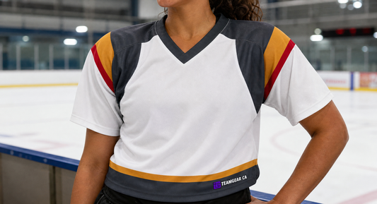 NHL Inspired Hockey Jersey: Vegas Golden Knights White — custom hockey jersey worn on model — TeamGear Canada