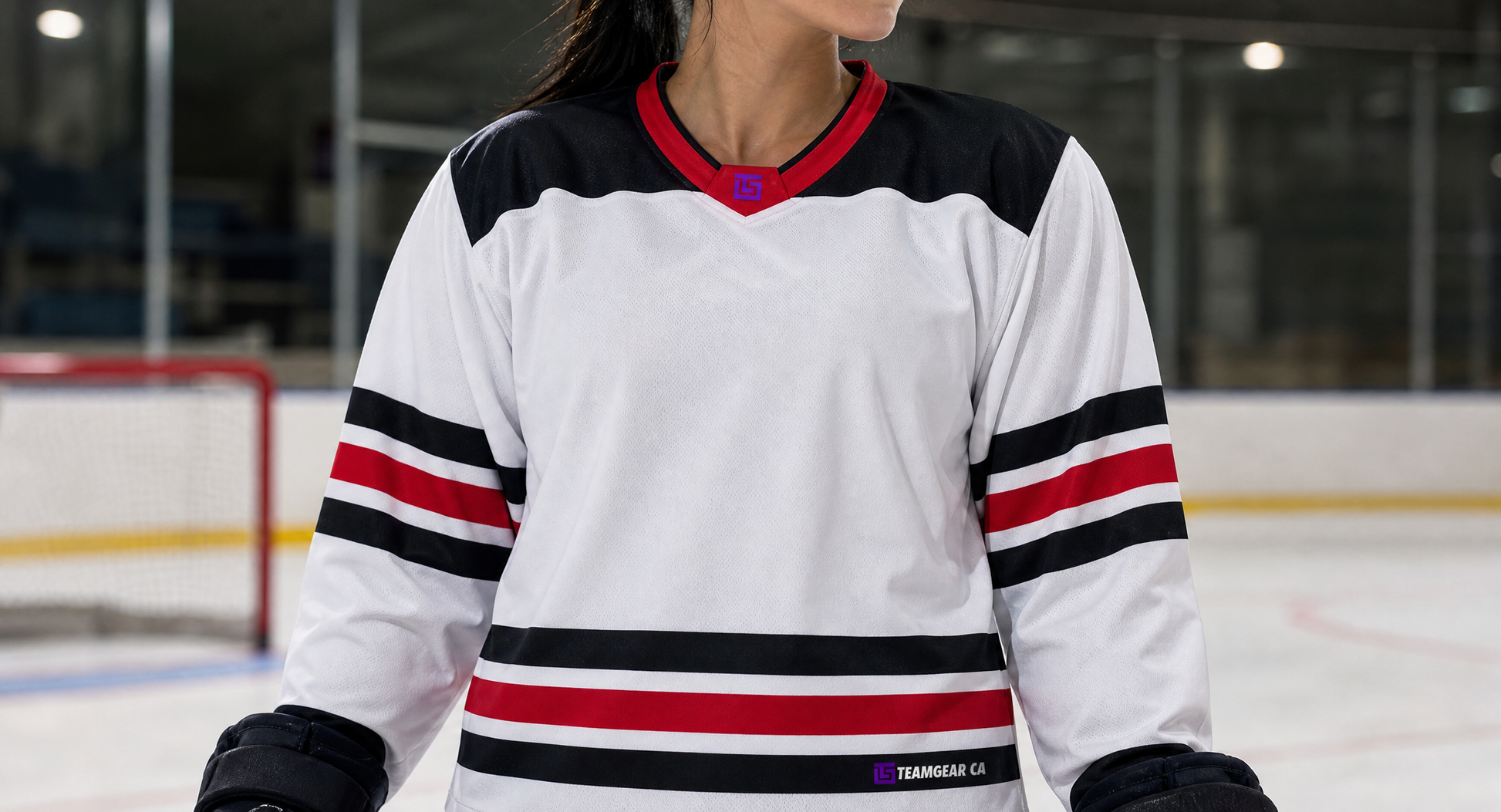 NHL Inspired Hockey Jersey: Winnipeg Jets Heritage White — custom hockey jersey worn on model — TeamGear Canada
