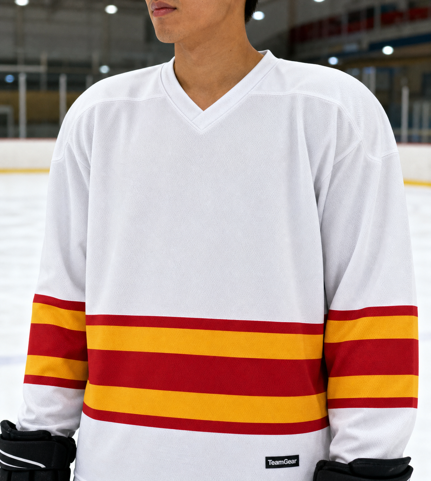 NHL Inspired Hockey Socks: Calgary Flames White — custom hockey socks worn on model — TeamGear Canada