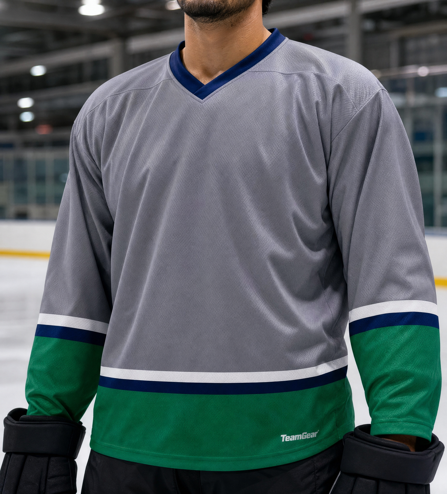 NHL Inspired Hockey Socks: Hartford Whalers Grey — custom hockey socks worn on model — TeamGear Canada
