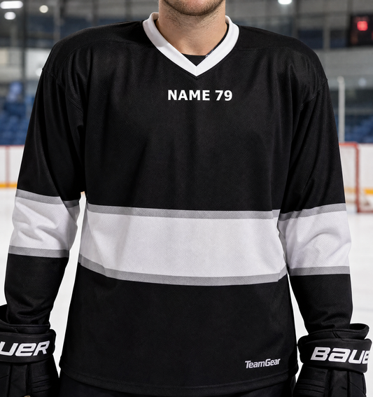 NHL Inspired Hockey Socks: Los Angeles Kings Black — custom hockey socks worn on model — TeamGear Canada