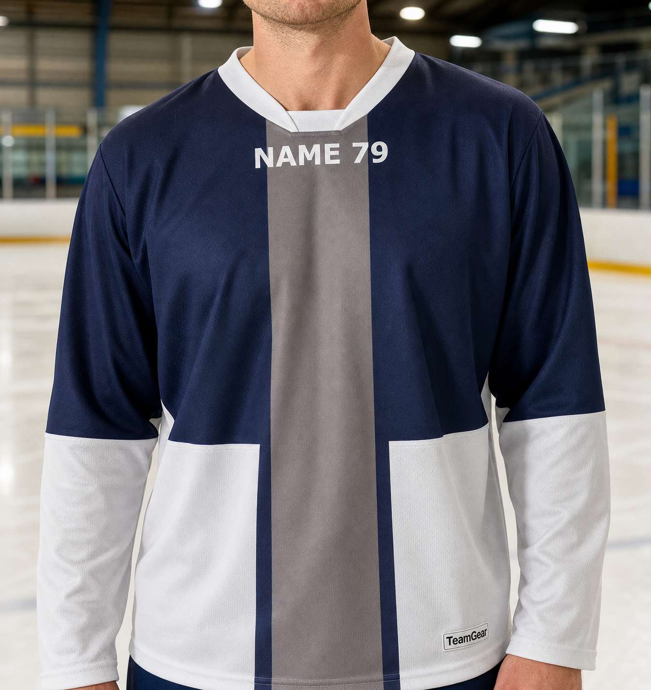 NHL Inspired Hockey Socks: Nashville Predators Navy 2007-2011 — custom hockey socks worn on model — TeamGear Canada