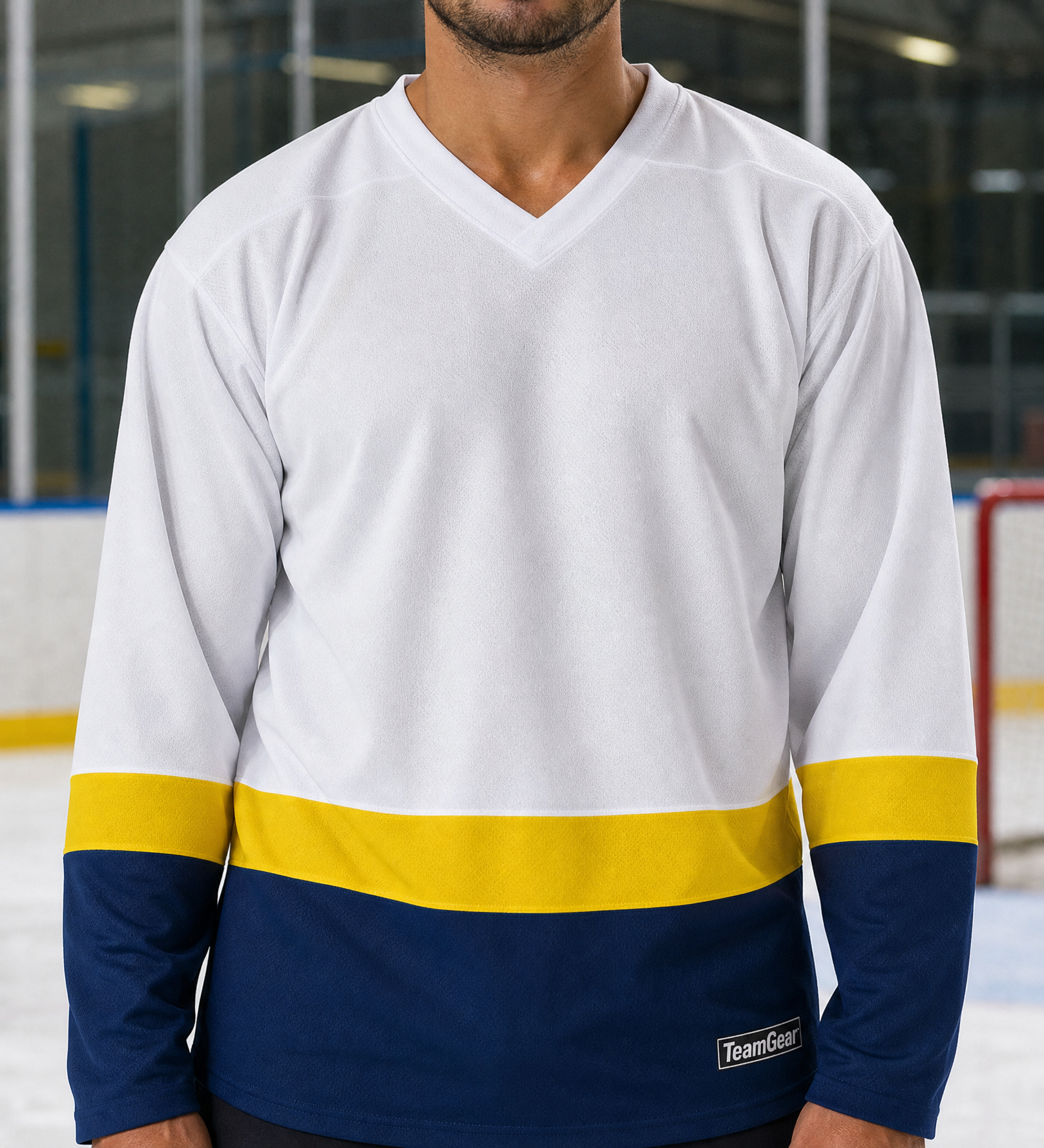 NHL Inspired Hockey Socks: Nashville Predators White 2007-2011 — custom hockey socks worn on model — TeamGear Canada