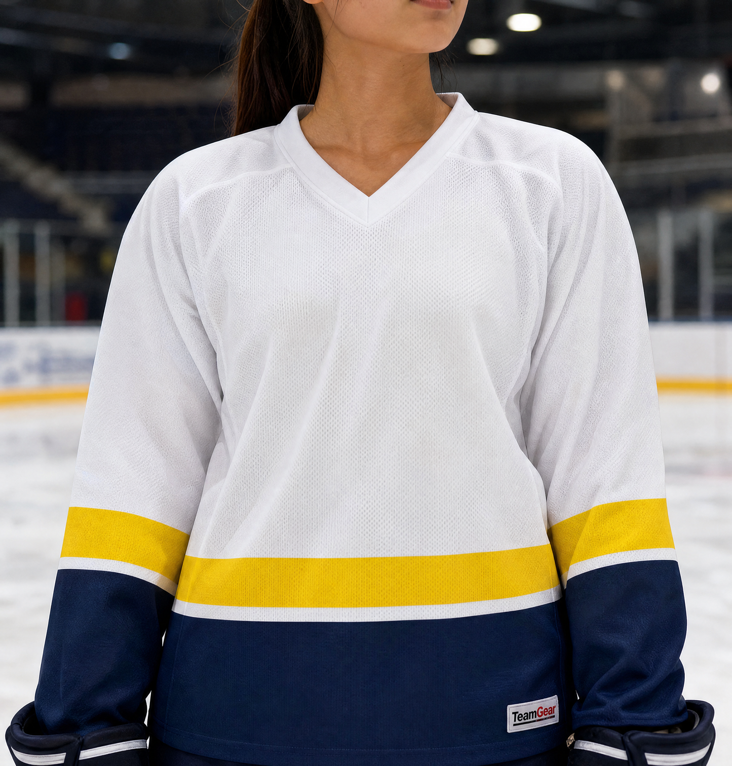 NHL Inspired Hockey Socks: Nashville Predators White — custom hockey socks worn on model — TeamGear Canada