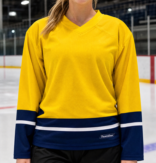 NHL Inspired Hockey Socks: Nashville Predators Yellow — custom hockey socks worn on model — TeamGear Canada