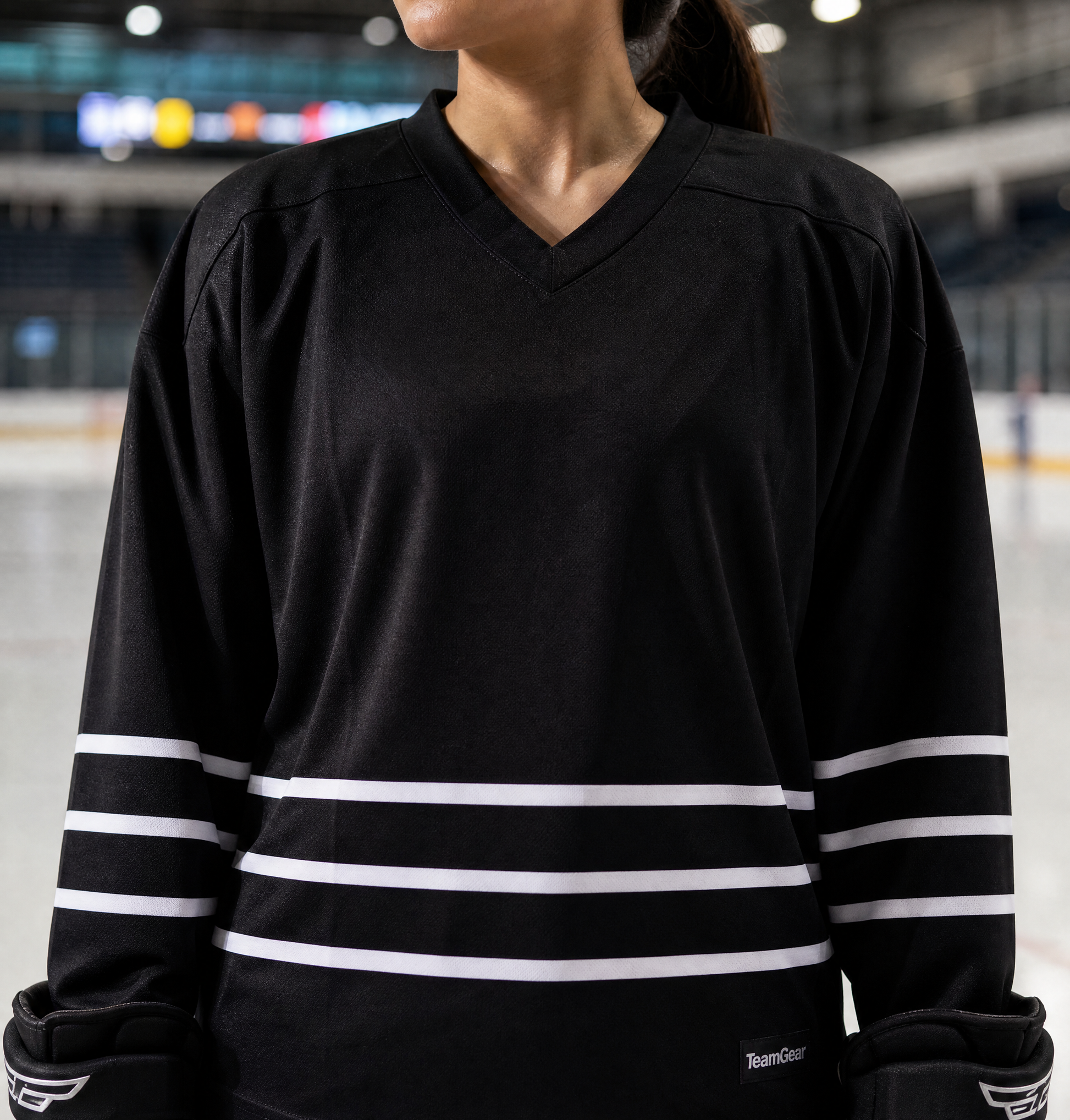 NHL Inspired Hockey Socks: New York Islanders Black — custom hockey socks worn on model — TeamGear Canada