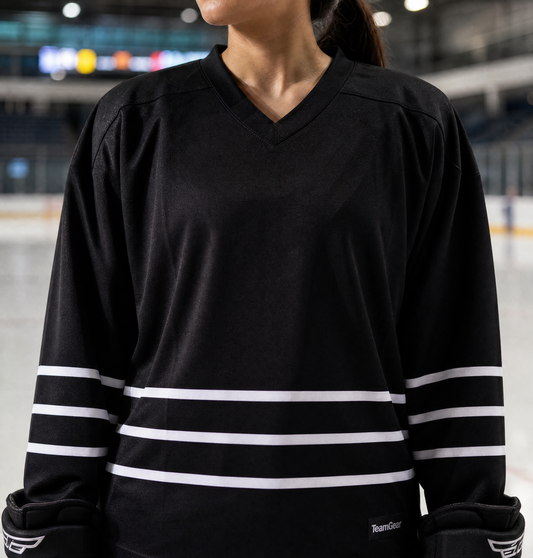 NHL Inspired Hockey Socks: New York Islanders Black — custom hockey socks worn on model — TeamGear Canada