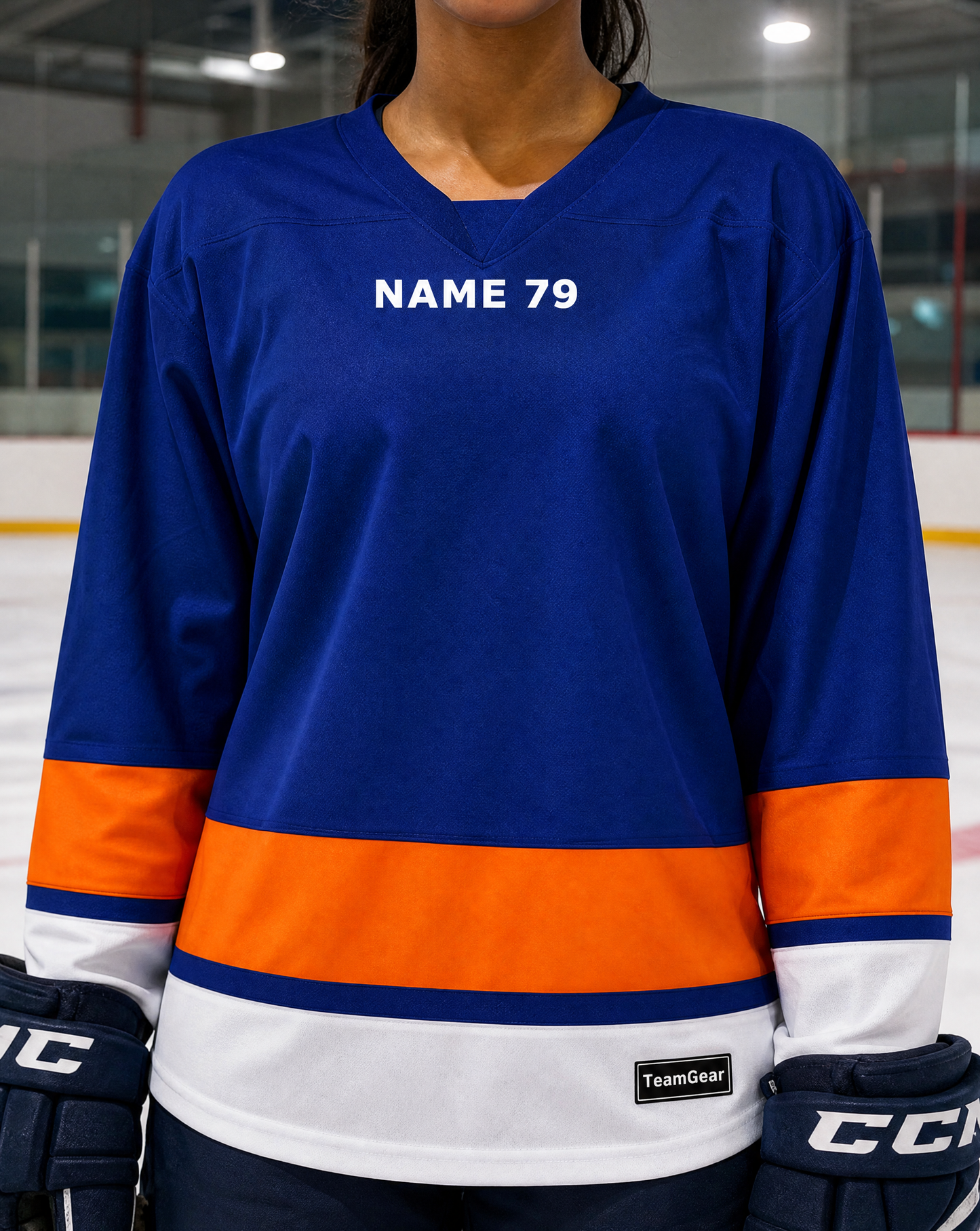 NHL Inspired Hockey Socks: New York Islanders Blue — custom hockey socks worn on model — TeamGear Canada