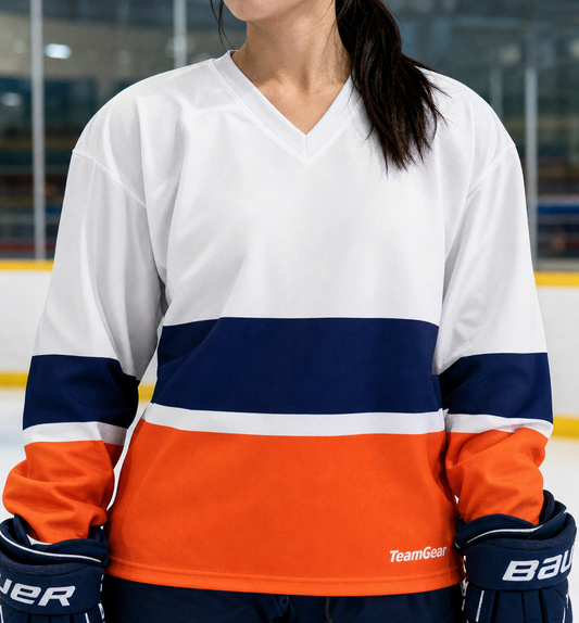 NHL Inspired Hockey Socks: New York Islanders White — custom hockey socks worn on model — TeamGear Canada
