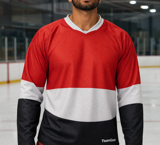 NHL Inspired Hockey Socks: Ottawa Senators Red 2007-2020 — custom hockey socks worn on model — TeamGear Canada