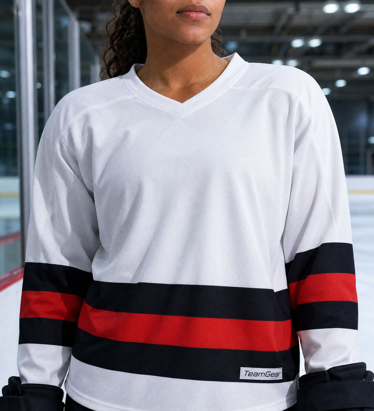 NHL Inspired Hockey Socks: Ottawa Senators White 2007-2020 — custom hockey socks worn on model — TeamGear Canada