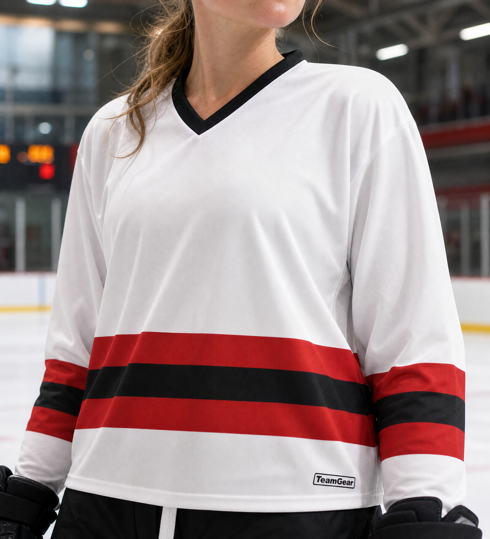 NHL Inspired Hockey Socks: Ottawa Senators White — custom hockey socks worn on model — TeamGear Canada