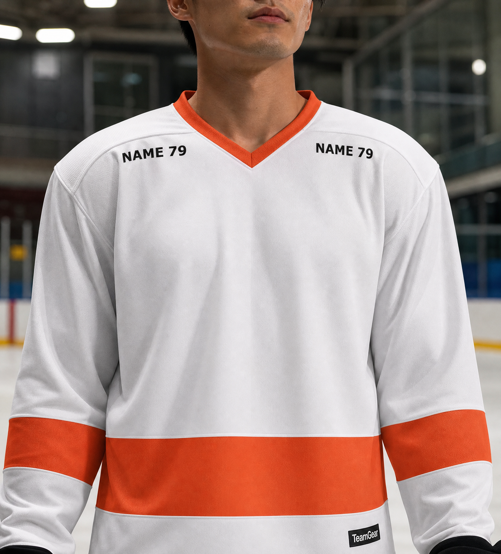 NHL Inspired Hockey Socks: Philadelphia Flyers White — custom hockey socks worn on model — TeamGear Canada