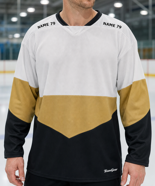 NHL Inspired Hockey Socks: Pittsburgh Penguins White 2007-2016 — custom hockey socks worn on model — TeamGear Canada