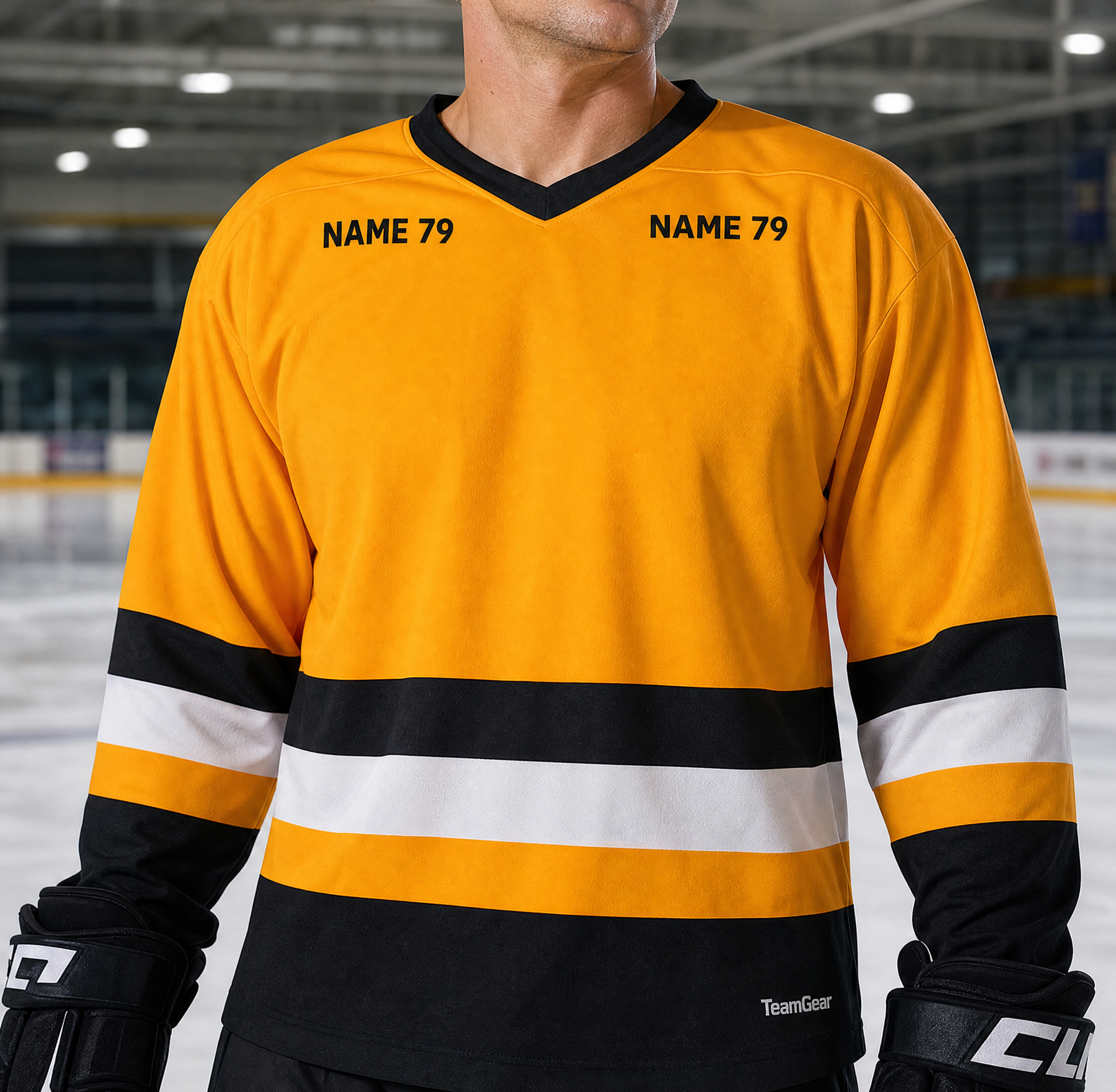 NHL Inspired Hockey Socks: Pittsburgh Penguins White — custom hockey socks worn on model — TeamGear Canada
