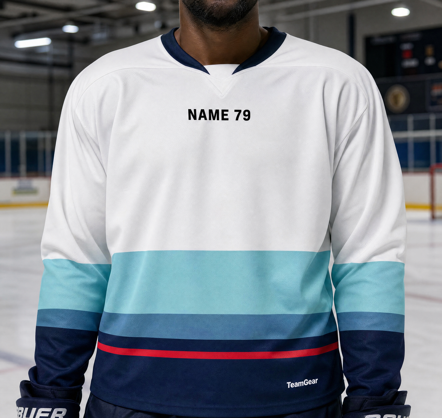 NHL Inspired Hockey Socks: Seattle Kraken White — custom hockey socks worn on model — TeamGear Canada
