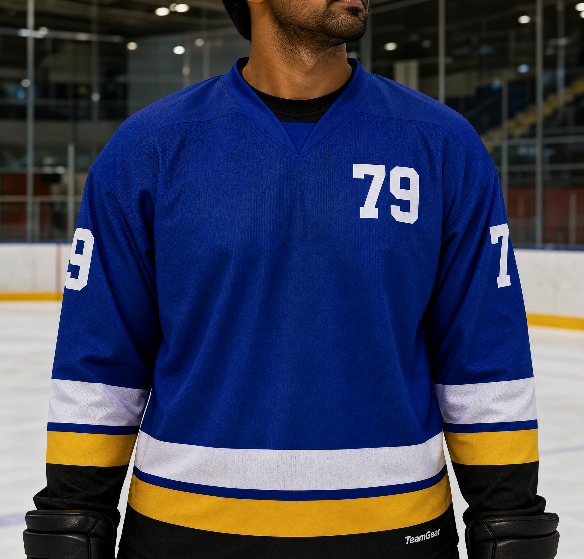 NHL Inspired Hockey Socks: St. Louis Blues Royal Blue — custom hockey socks worn on model — TeamGear Canada