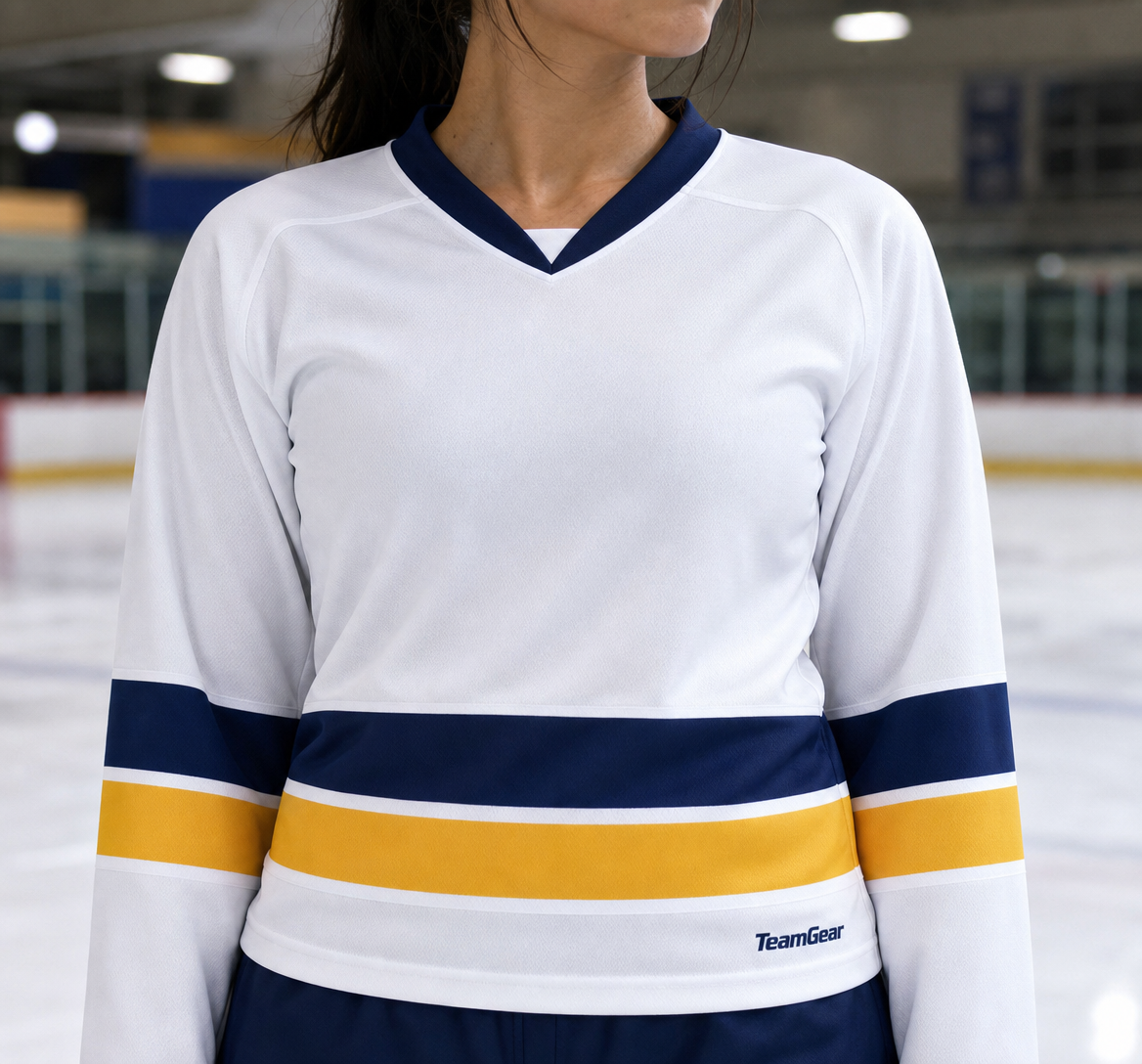 NHL Inspired Hockey Socks: St. Louis Blues White — custom hockey socks worn on model — TeamGear Canada