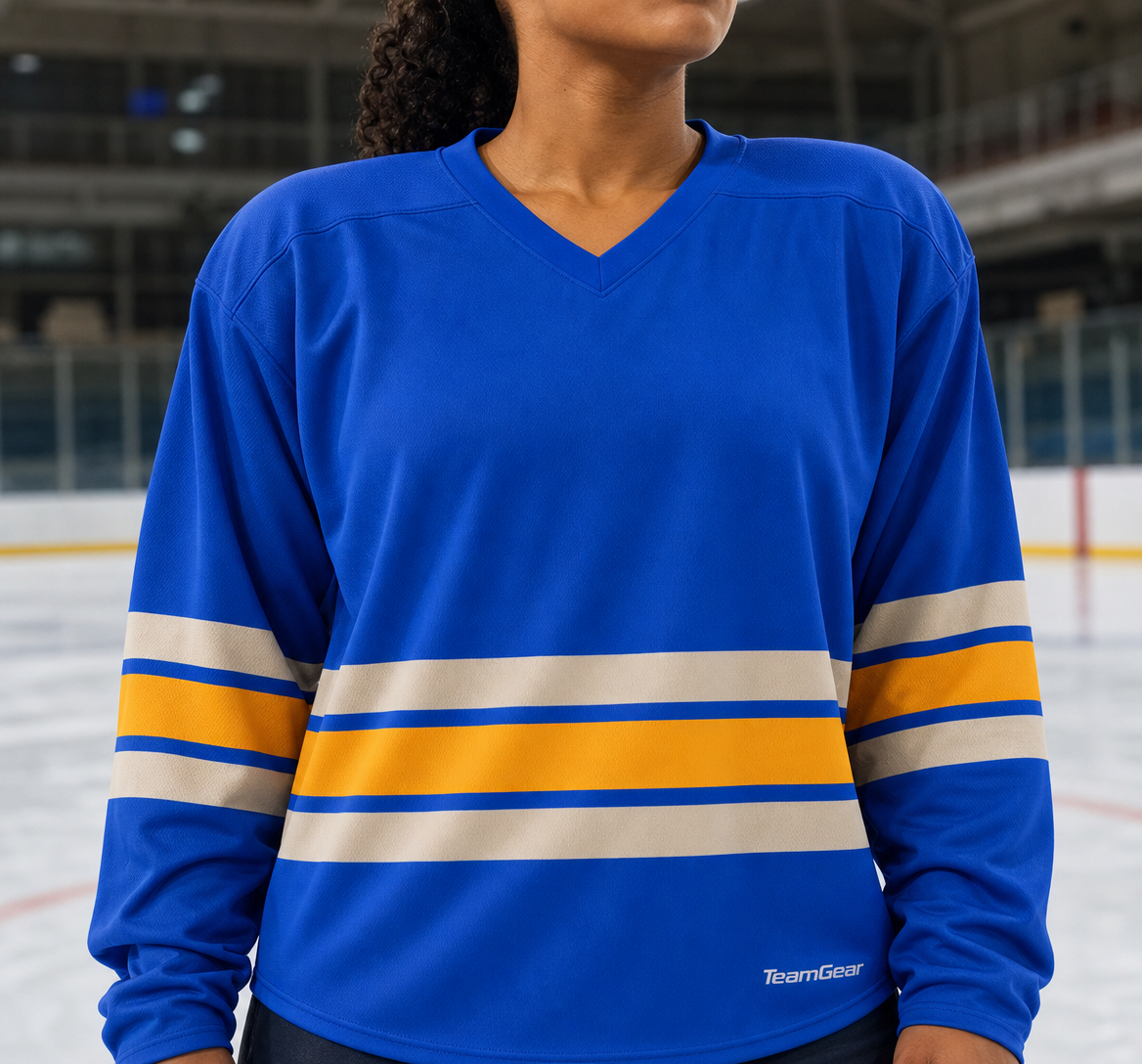 NHL Inspired Hockey Socks: St. Louis Blues Winter Classic — custom hockey socks worn on model — TeamGear Canada