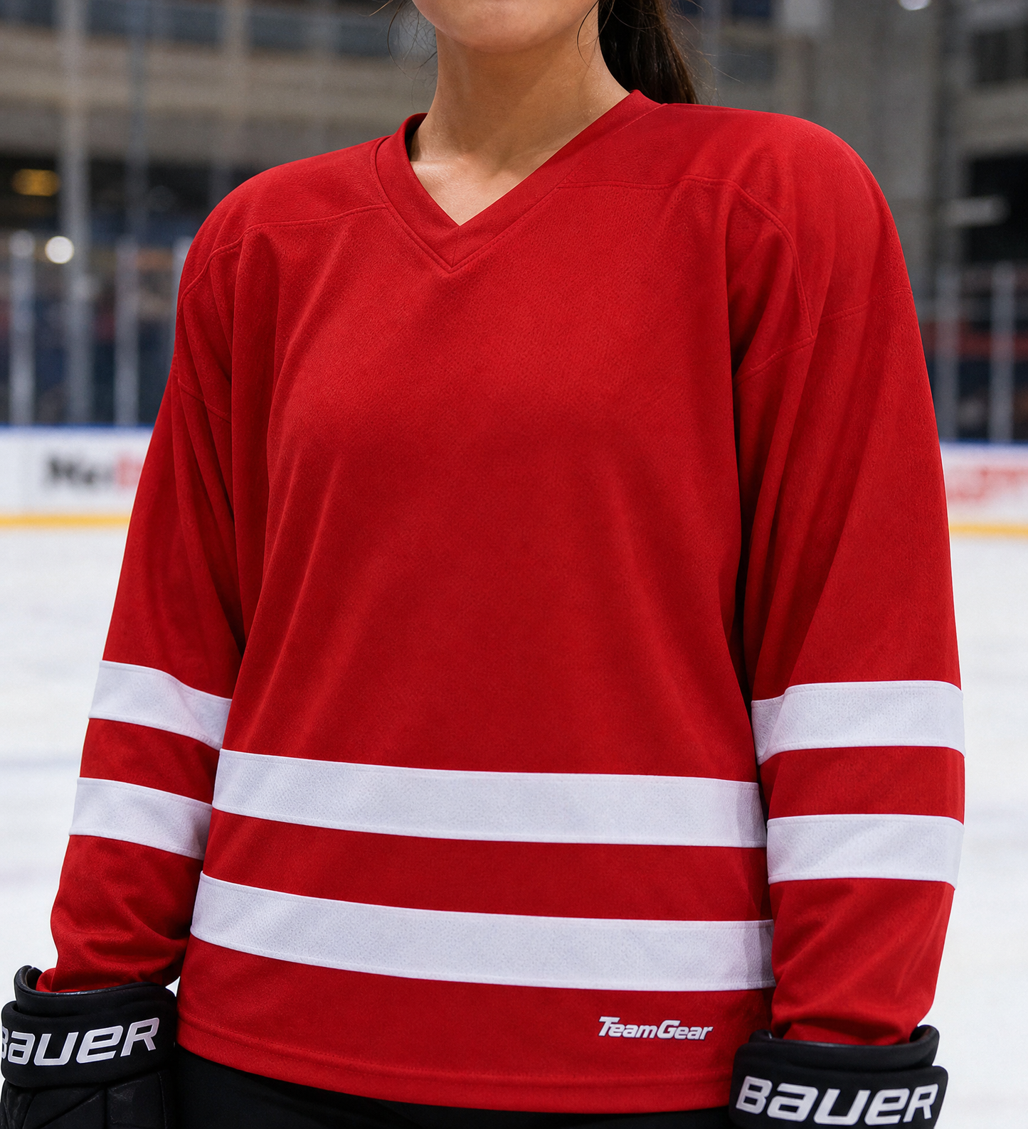 NHL Inspired Hockey Socks: Team Canada Red — custom hockey socks worn on model — TeamGear Canada