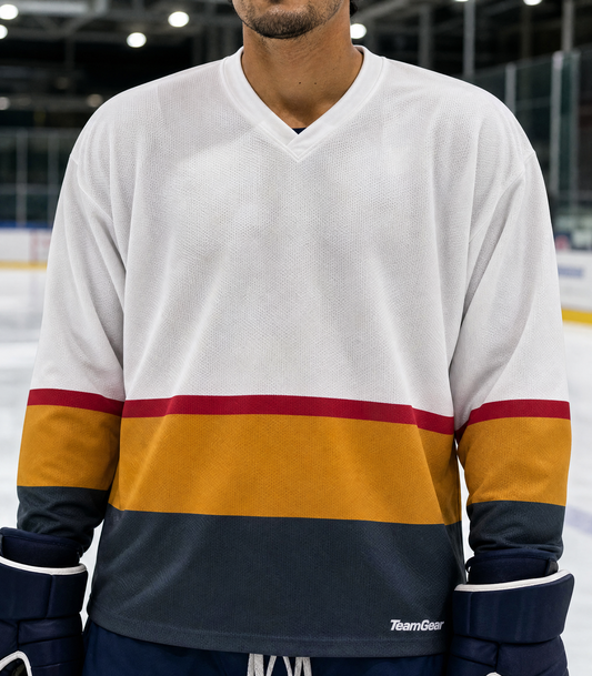 NHL Inspired Hockey Socks: Vegas Golden Knights White — custom hockey socks worn on model — TeamGear Canada