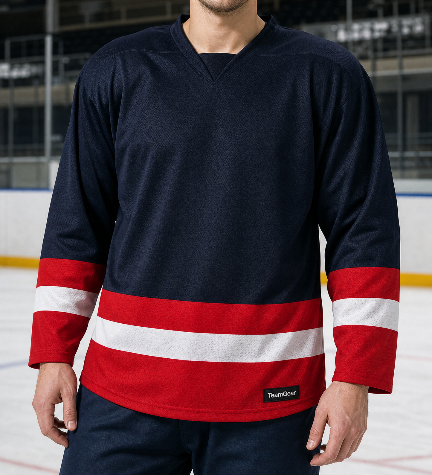 NHL Inspired Hockey Socks: Washington Capitals Red — custom hockey socks worn on model — TeamGear Canada