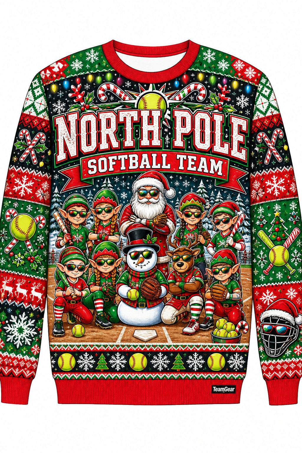 North Pole Softball Team Ugly Christmas Sweater design