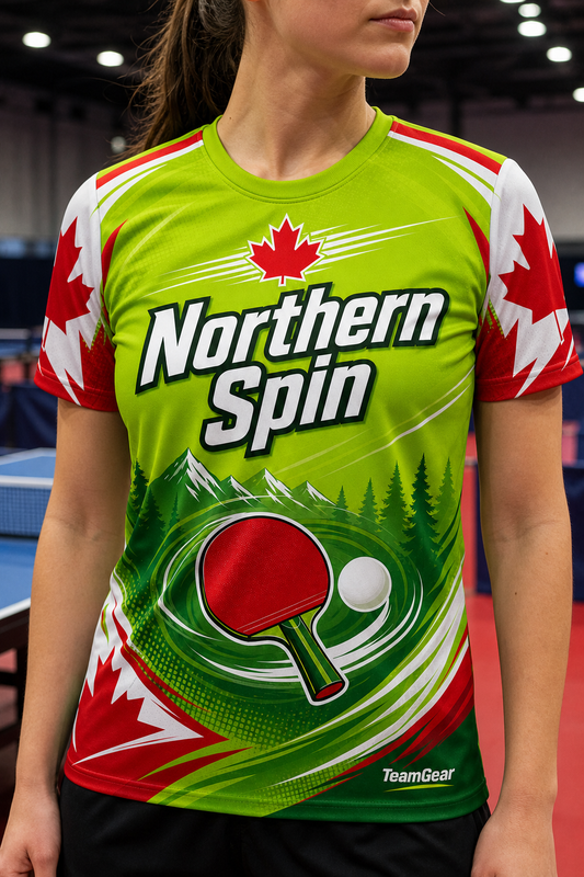 Northern Spin Lime Table Tennis Jersey — custom table tennis jersey worn on model — TeamGear Canada