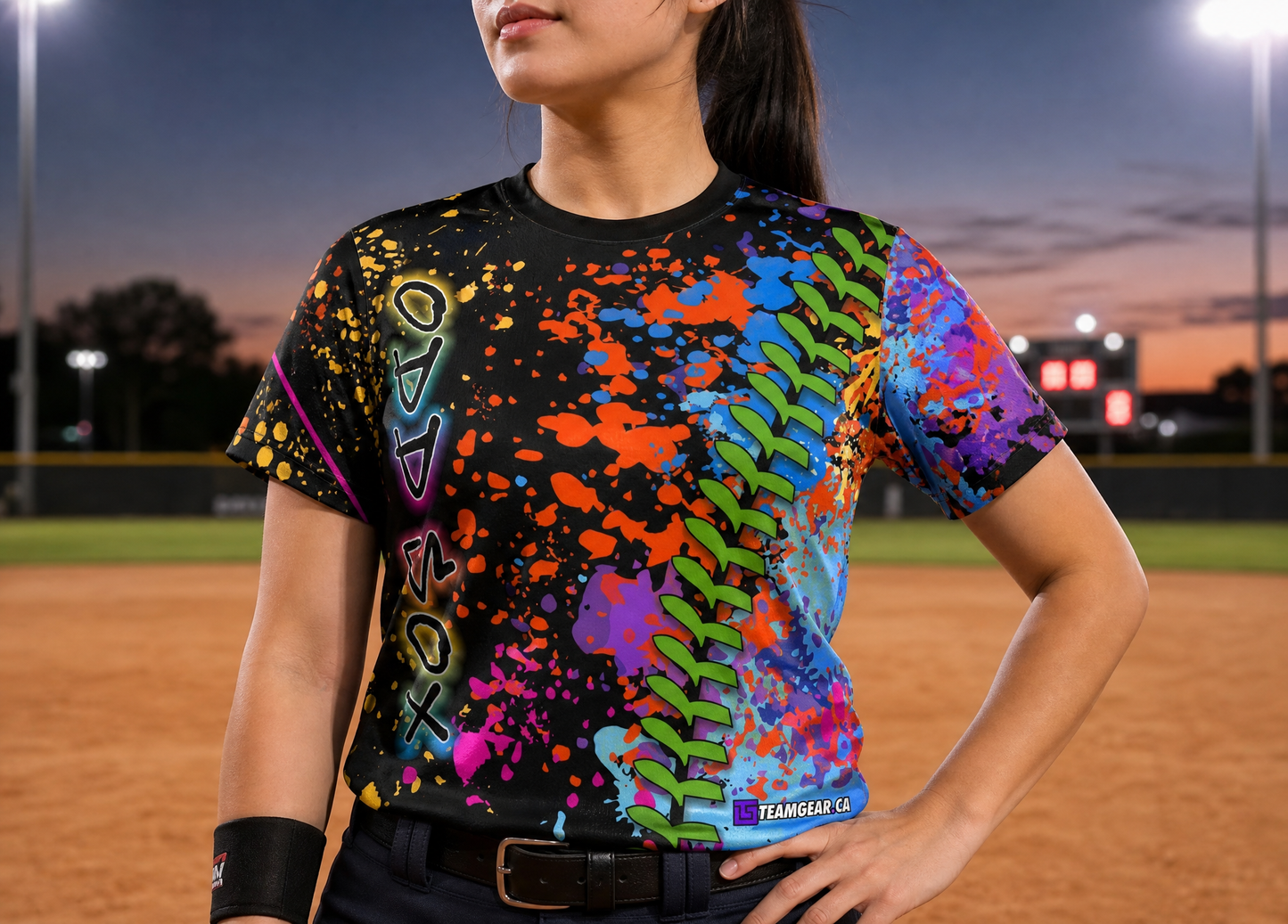 Odd Sox Multicolour Softball Jersey — custom softball jersey worn on model — TeamGear Canada