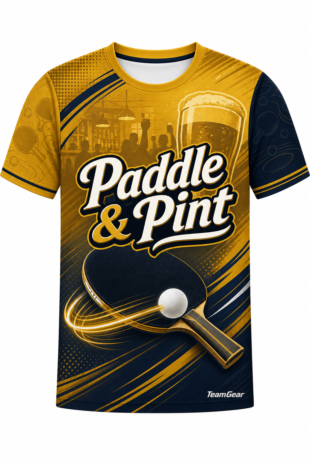 Paddle & Pint Gold Table Tennis Jersey with name and number