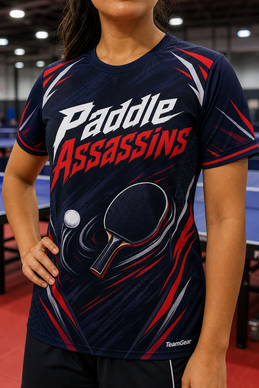 Paddle Assassins Navy Table Tennis Jersey — custom table tennis jersey worn on model — TeamGear Canada