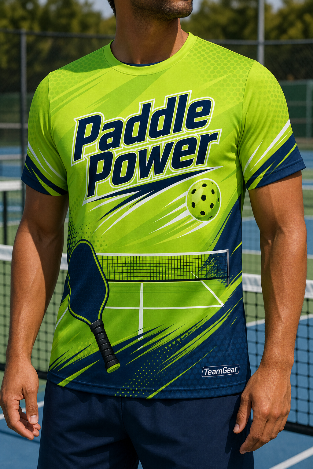 Paddle Power Lime Pickleball Jersey — custom pickleball jersey worn on model — TeamGear Canada