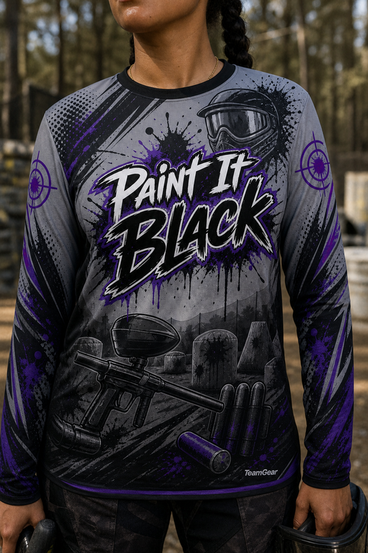 Paint It Black Grey Long Sleeve Paintball Jersey — custom paintball jersey worn on model — TeamGear Canada