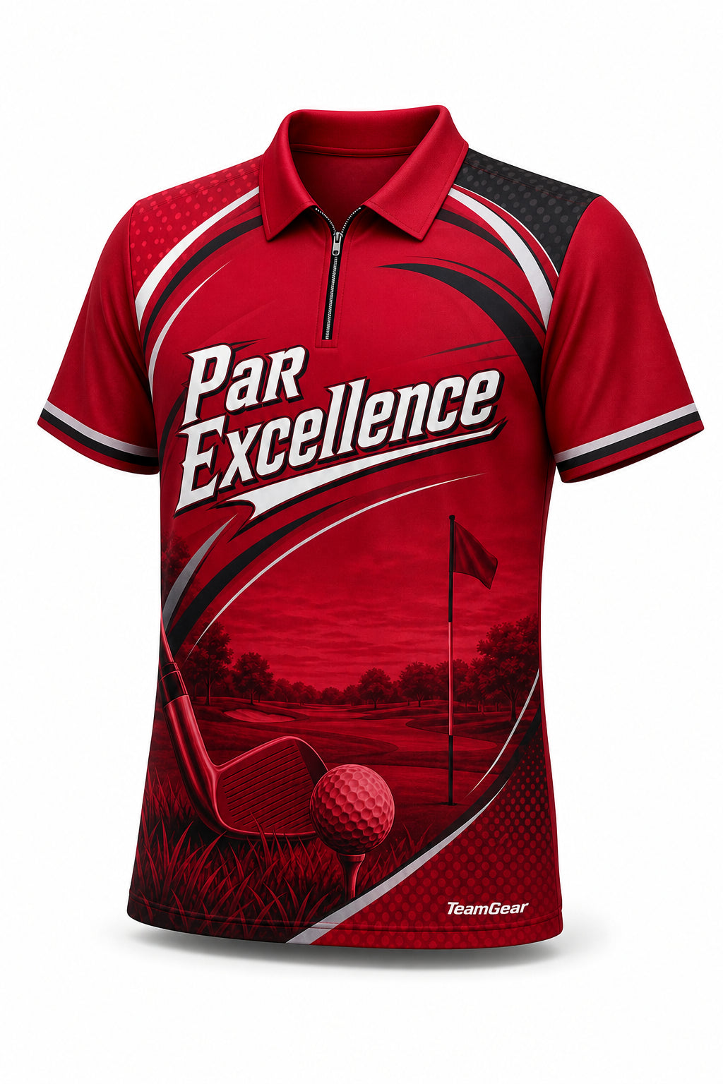 Par Excellence Crimson Golf Polo - front and back view