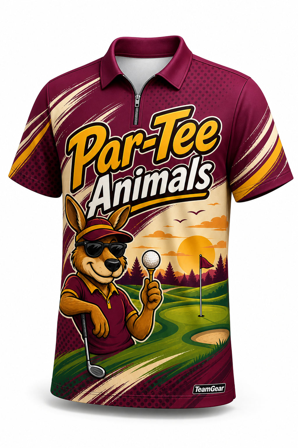 Par-Tee Animals Maroon Golf Polo - front and back view