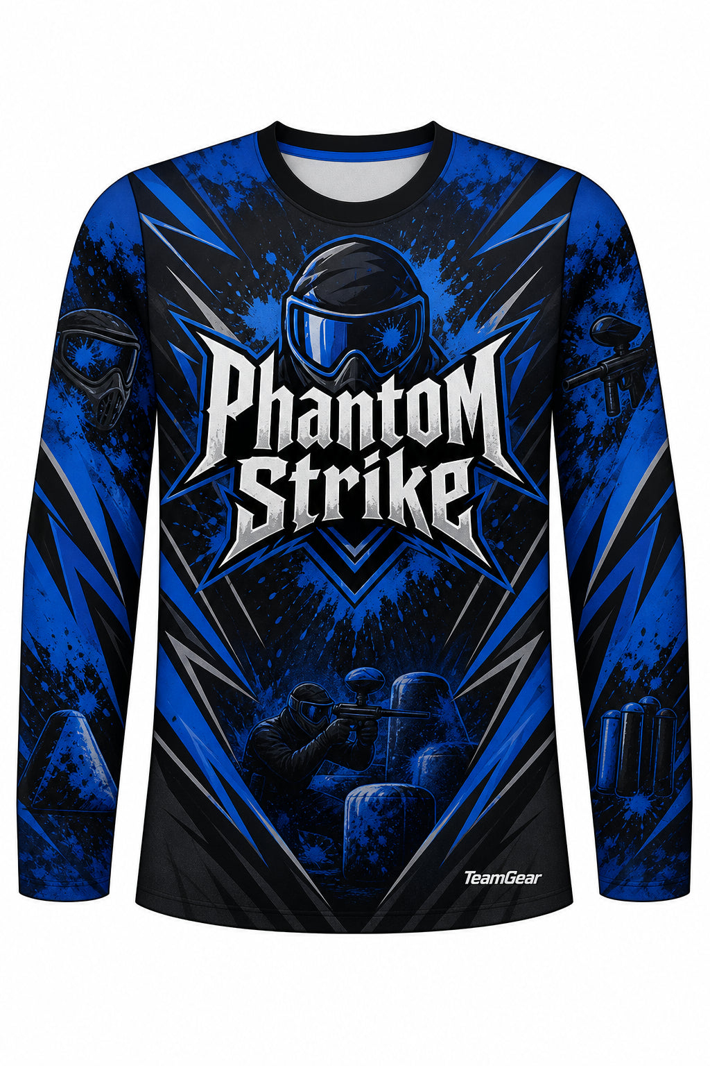 Phantom Strike Blue Long Sleeve Paintball Jersey design