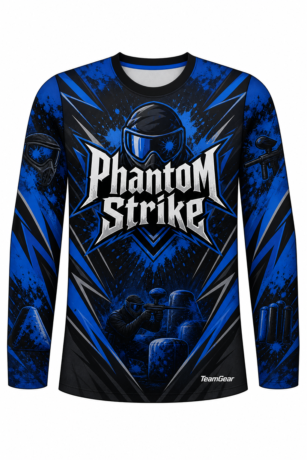Phantom Strike Blue Long Sleeve Paintball Jersey design