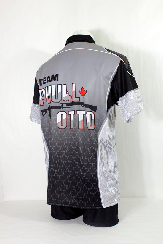 custom shooting zip neck full sublimation jersey made in Canada, crew neck, and button neck and hoodies also available