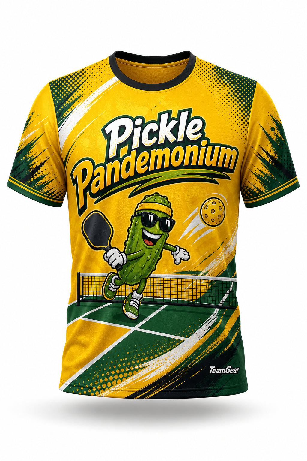 Pickle Pandemonium Gold Pickleball Jersey - front and back view