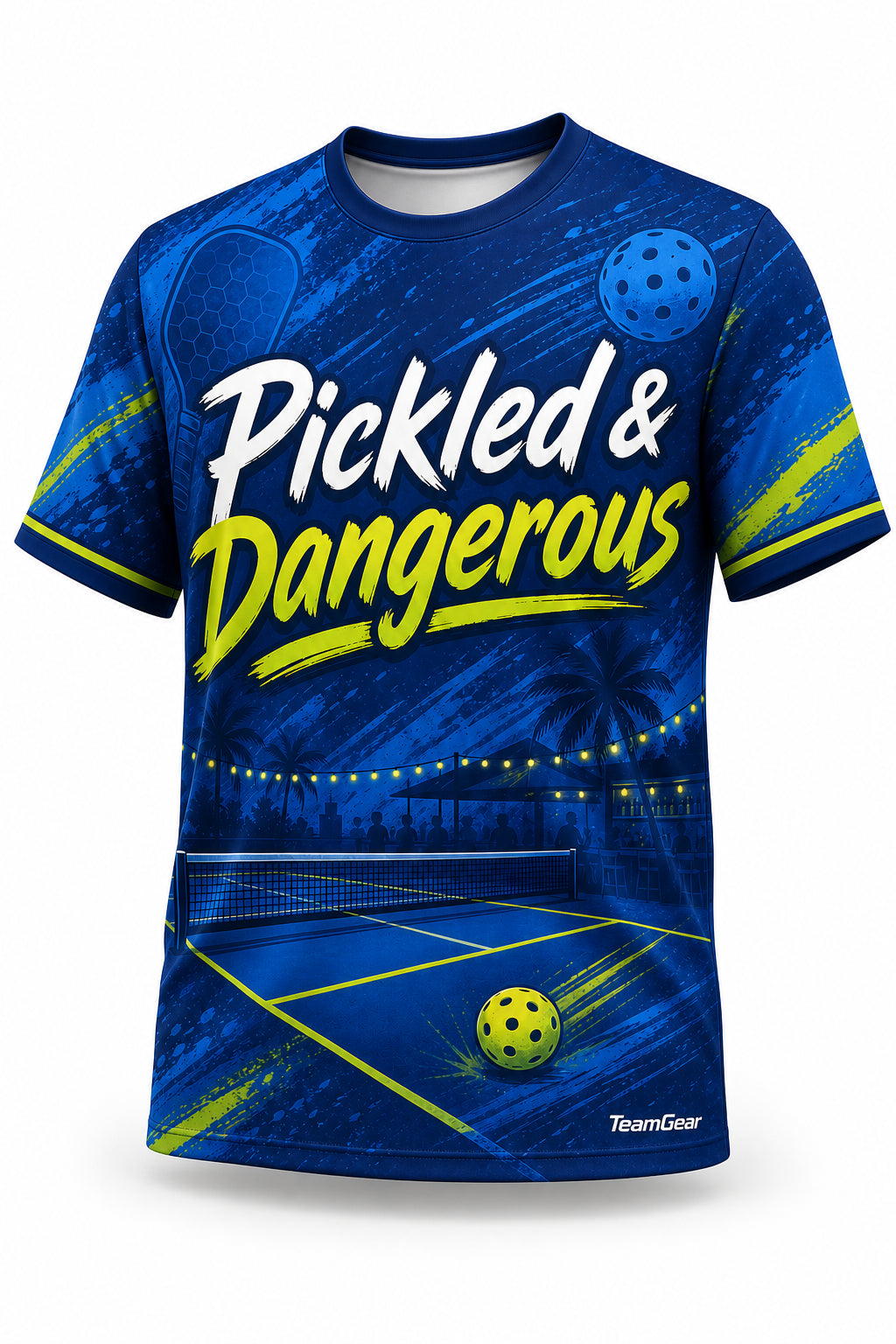 Pickled & Dangerous Blue Pickleball Jersey - front and back view