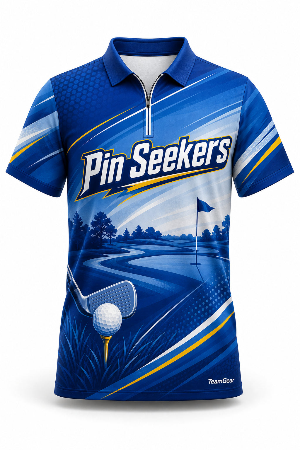 Pin Seekers Blue Golf Polo - front and back view