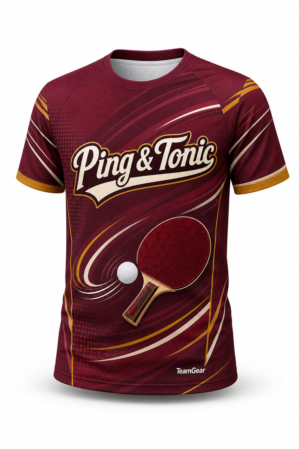 Ping & Tonic Maroon Table Tennis Jersey - front and back view