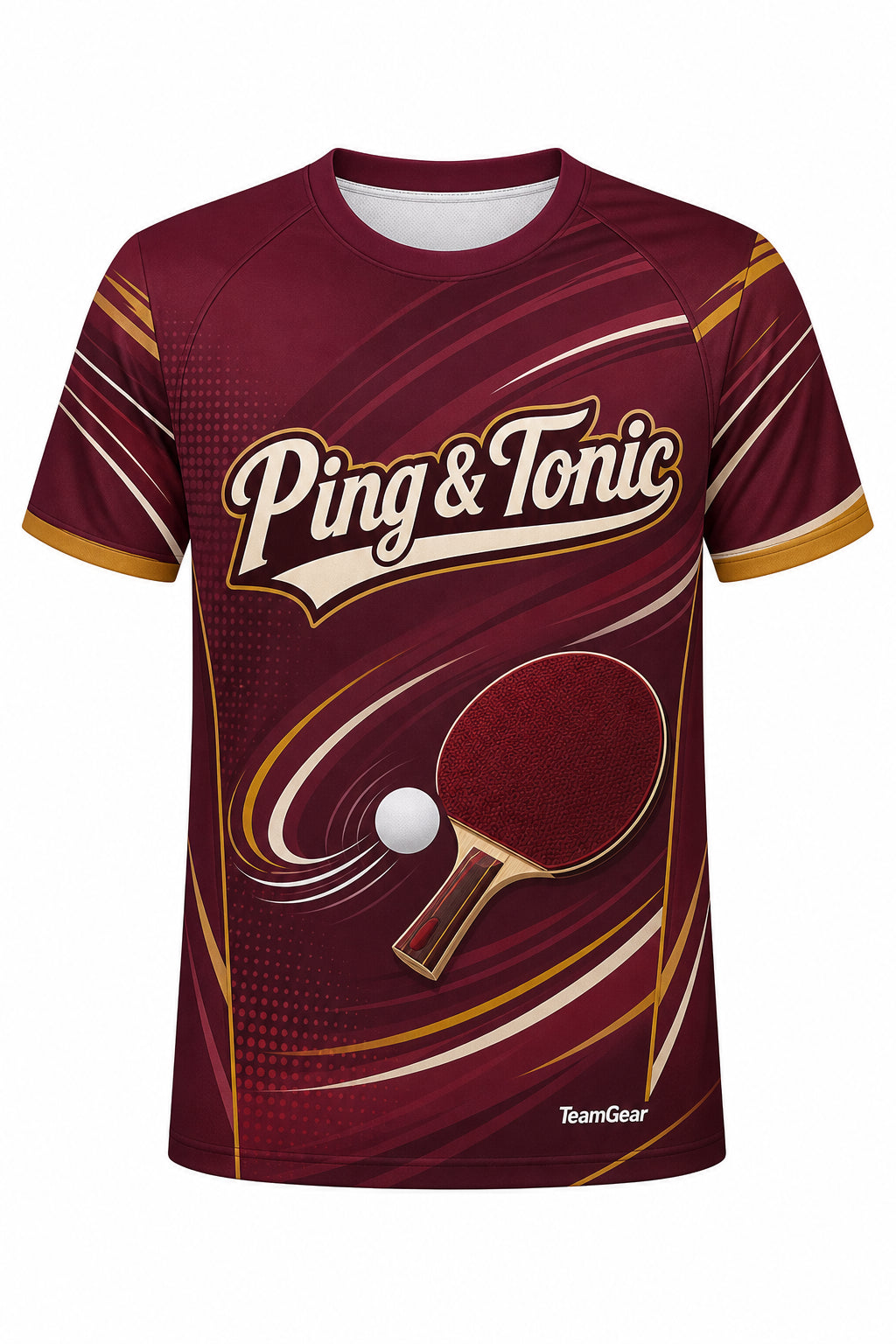 Ping & Tonic Maroon Table Tennis Jersey with name and number