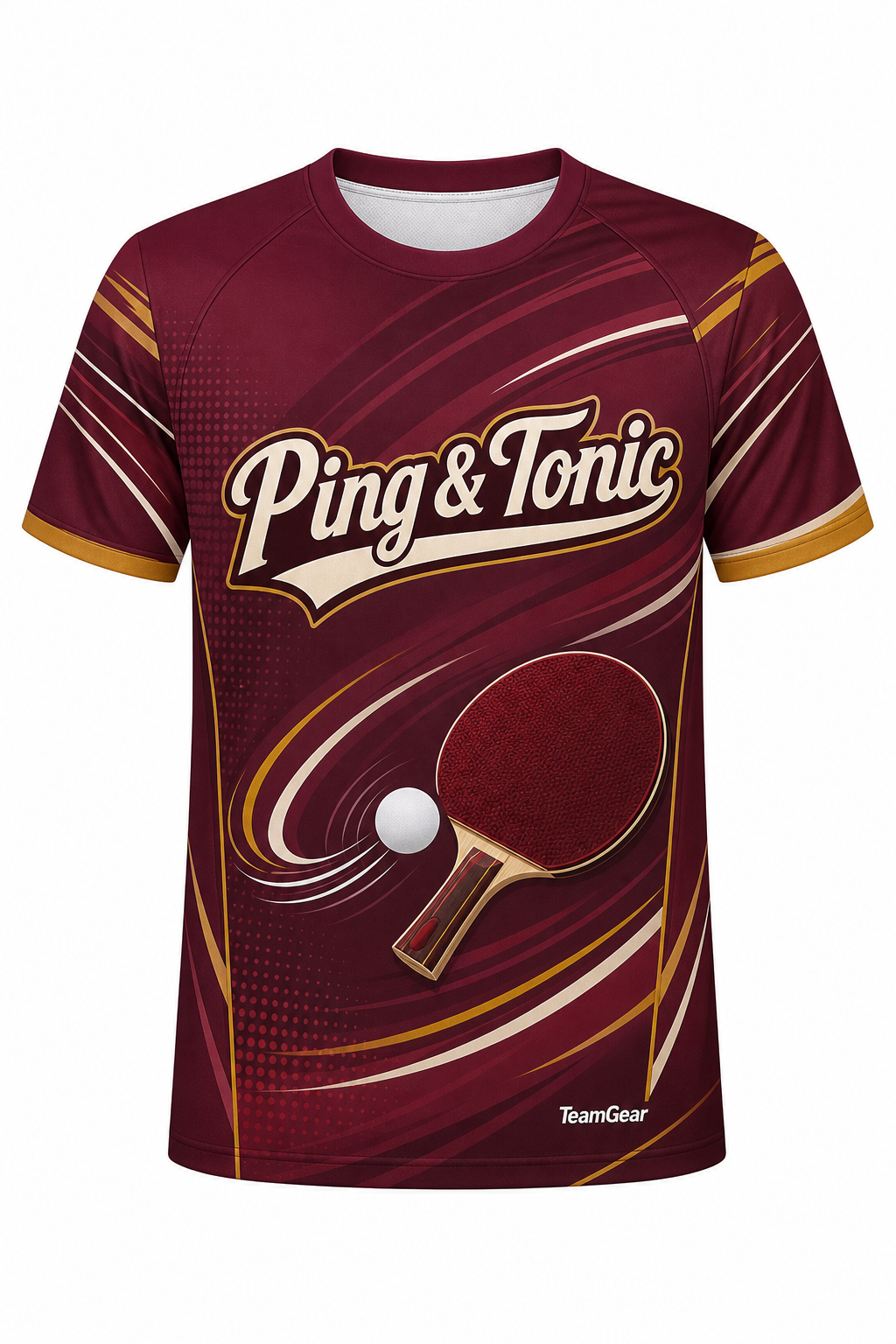 Ping & Tonic Maroon Table Tennis Jersey with name and number